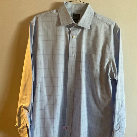 Two Joseph A Banks Button Down Shirts, Blue/Tan & Gray Stripe - Size 17-34 - Picture 2 of 7